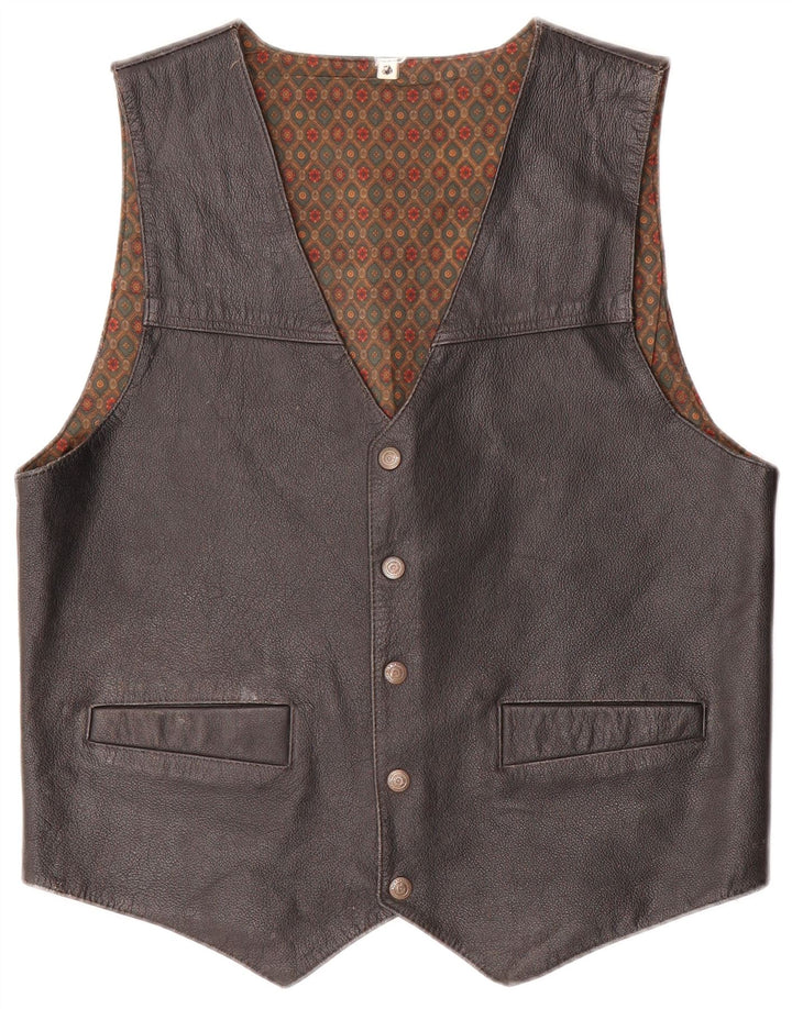 Colete de couro masculino vintage pequeno couro preto