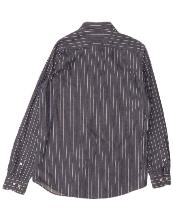 Camisa masculina Massimo Dutti Regular Fit médio algodão listrado azul marinho