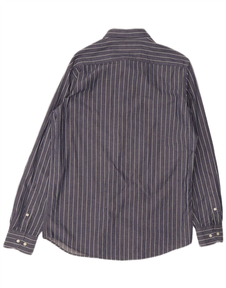 Camisa masculina Massimo Dutti Regular Fit médio algodão listrado azul marinho