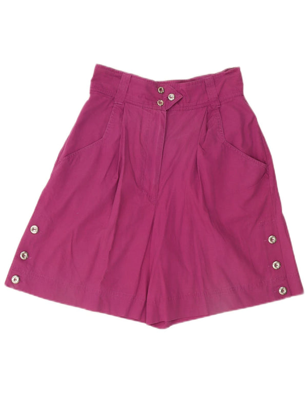 Shorts casuais femininos de cintura alta vintage UE 36 pequeno W26 algodão roxo