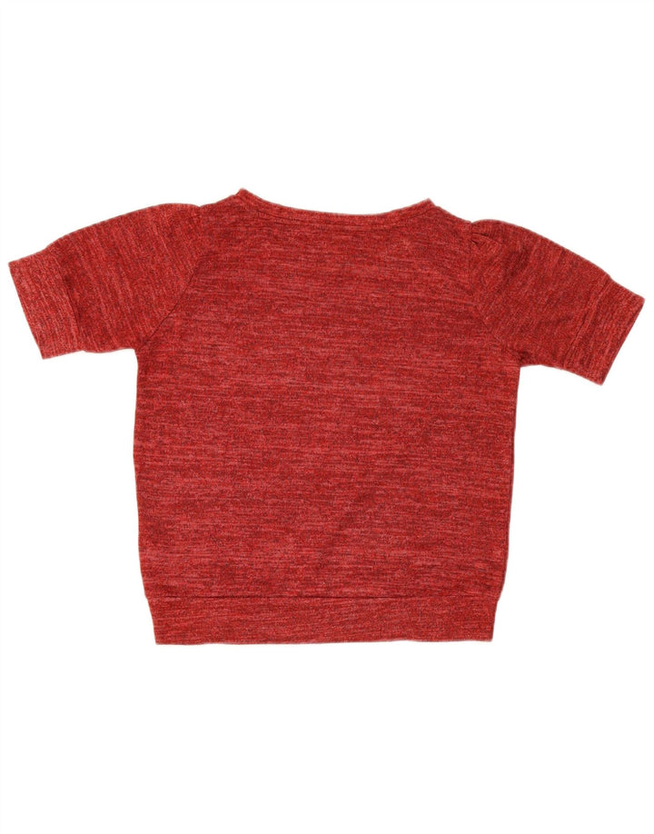 Camiseta feminina Zara UK 10 pequena poliéster manchado vermelho