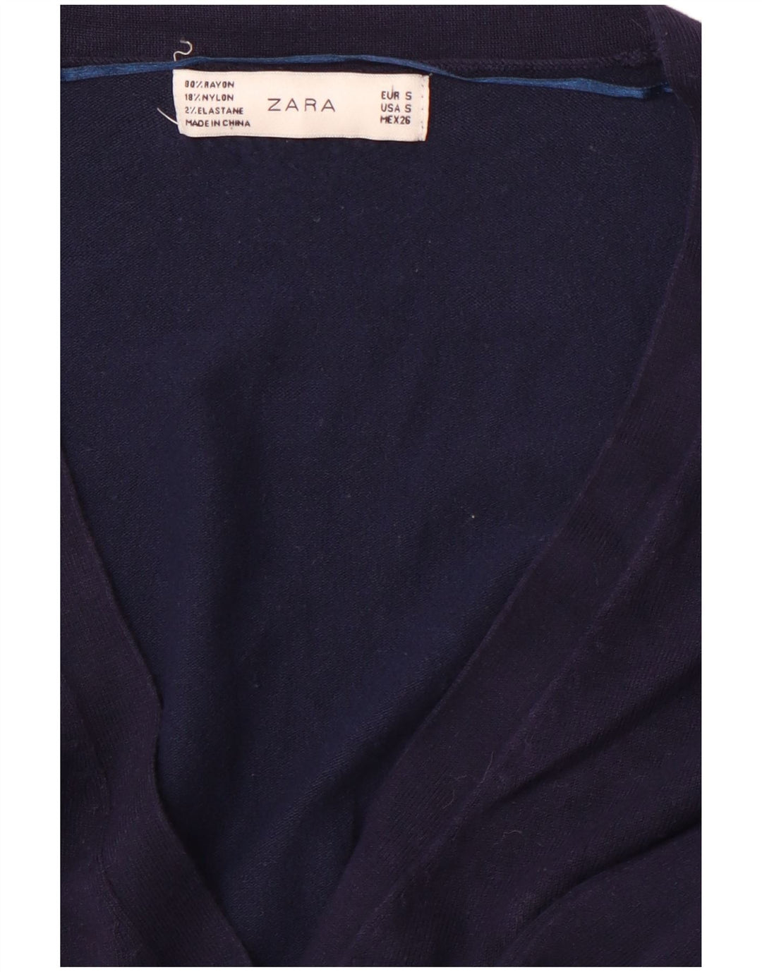 Suéter cardigã feminino ZARA Reino Unido 10 pequeno rayon azul marinho