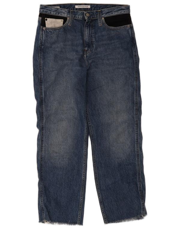 Calça jeans reta feminina Calvin Klein W30 L26 algodão azul