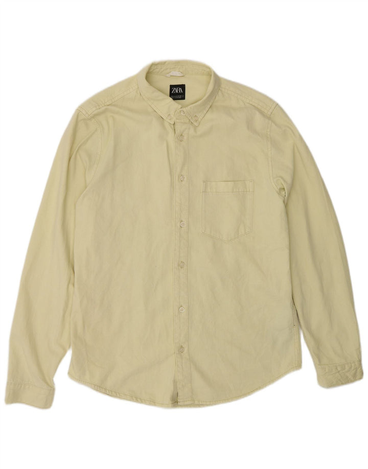 Camisa masculina Zara médio algodão amarelo