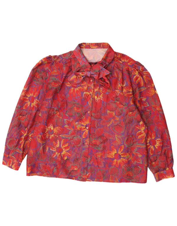Blusa feminina vintage com gravata frontal Reino Unido 20 2XL vermelho floral