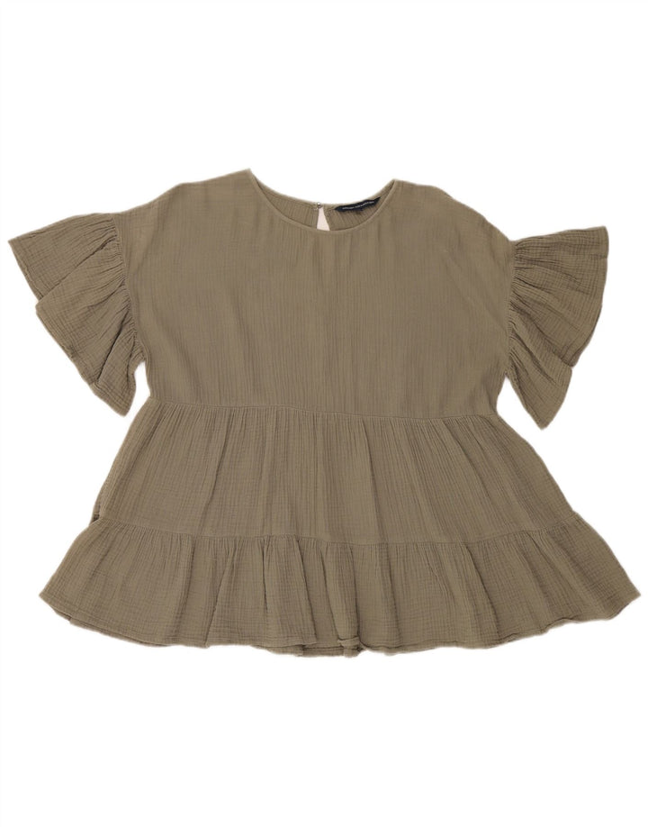 Blusa oversized feminina French Connection Top Reino Unido 8 algodão cáqui pequeno