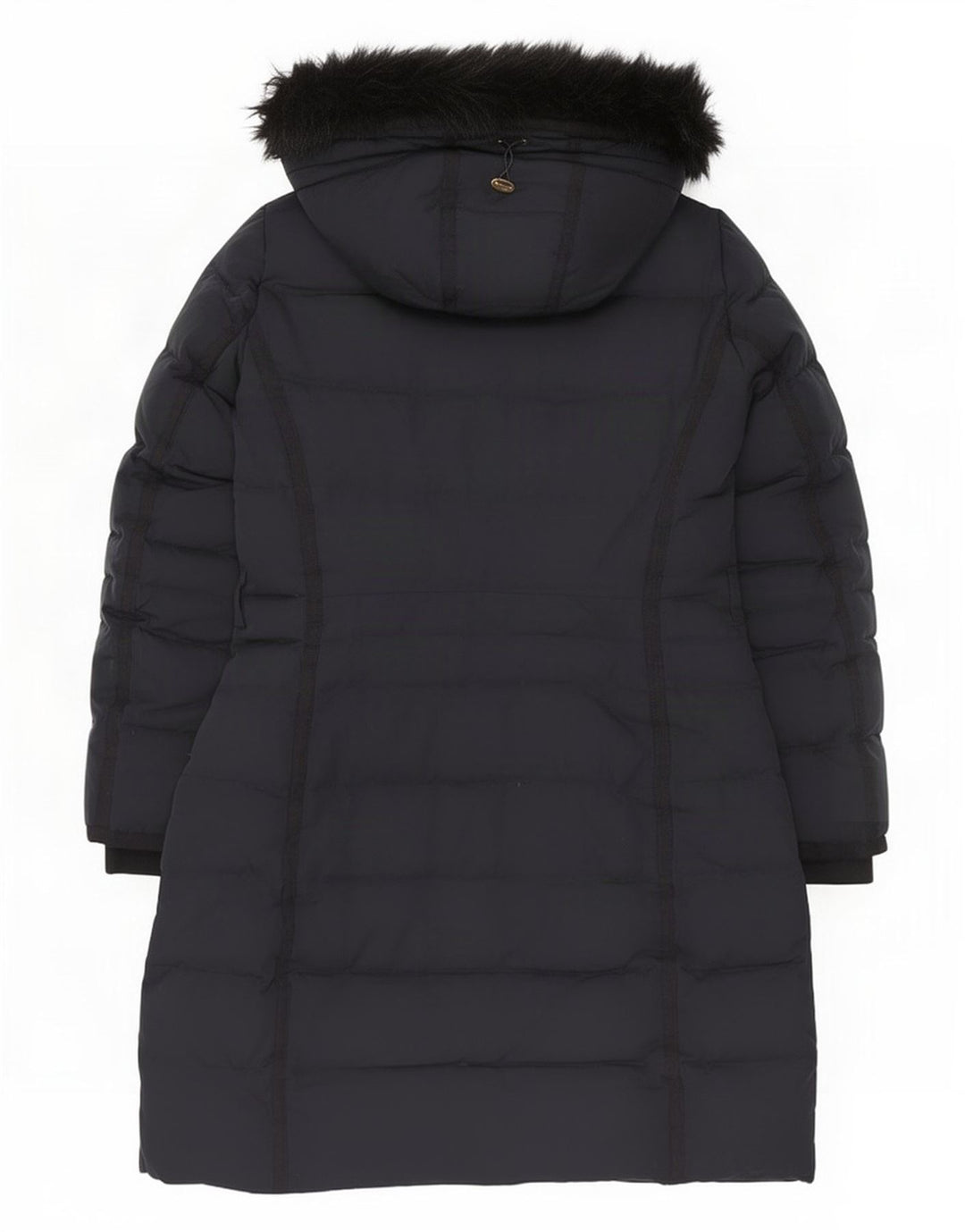 Casaco acolchoado com capuz feminino Zara UK 16 grande poliéster azul marinho