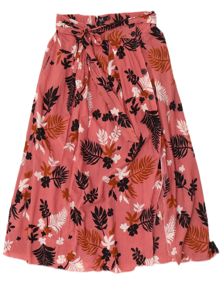Saia larga feminina Zara pequena W26 rosa floral