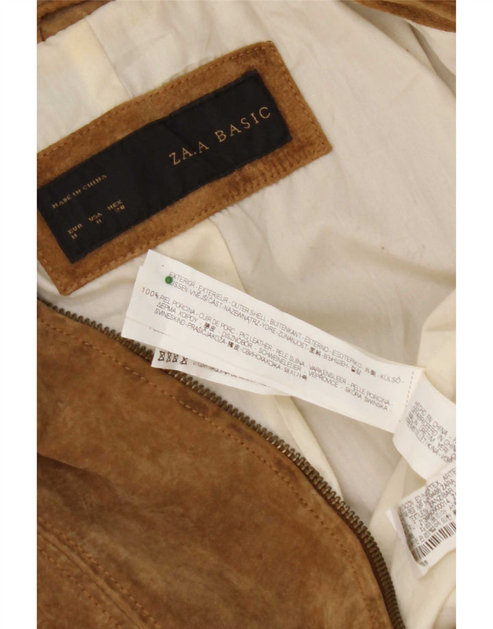 Zara Womens Crop Suede Jacket UK 12 Couro Bege Médio