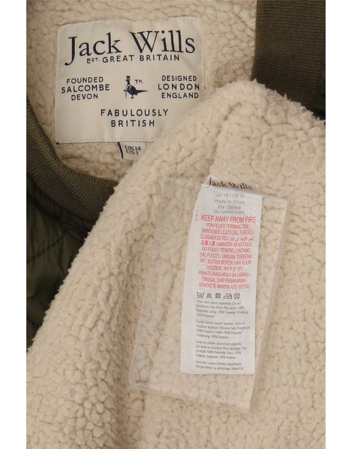 Jaqueta feminina Sherpa acolchoada Jack Wills Reino Unido 14 grande poliamida verde
