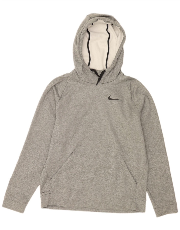 NIKE Mens Dri Fit Hoodie Jumper Médio Cinza Poliéster Flecked