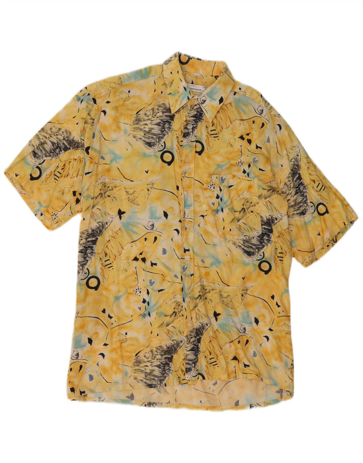 Camisa masculina de manga curta com padrão abstrato ALPENLAND tamanho 39 amarelo médio