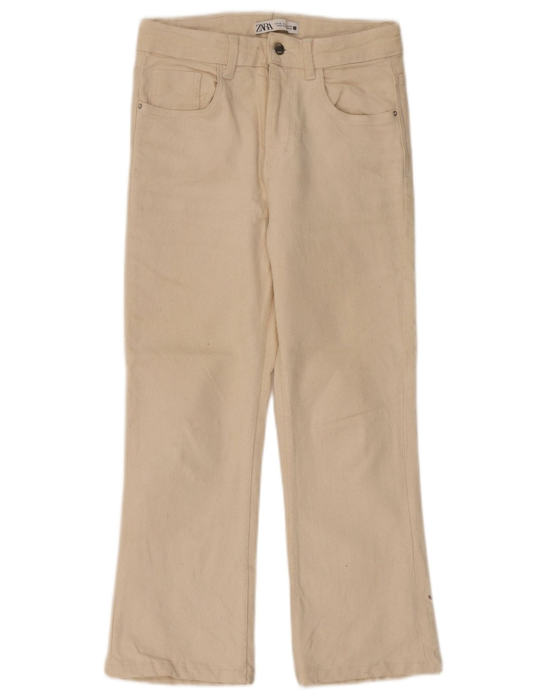 ZARA Calça jeans feminina cintura alta reta EU 36 XS W26 L24 algodão bege