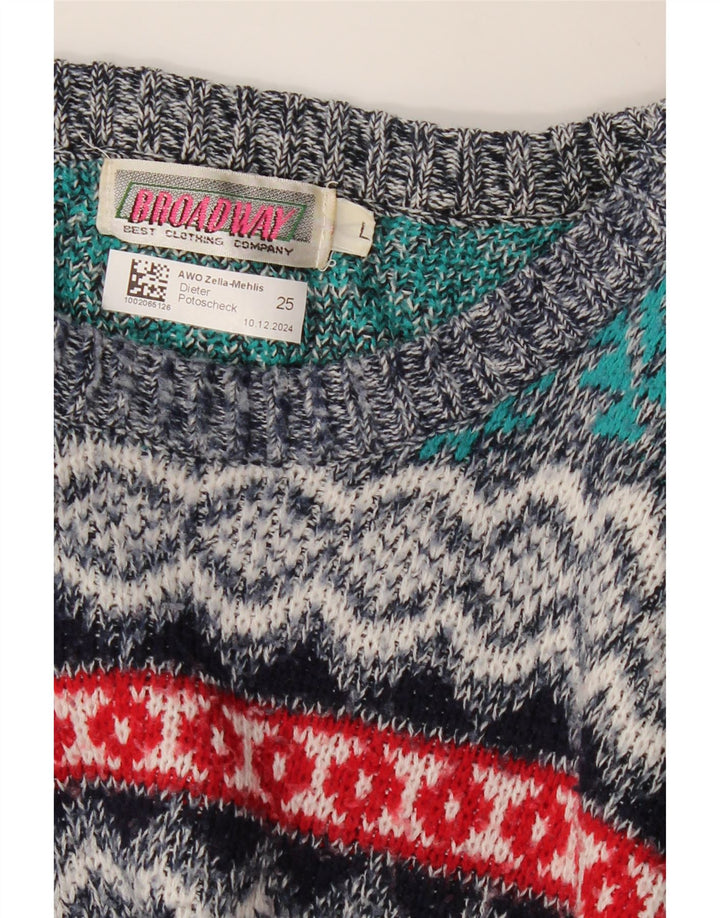 Suéter masculino BROADWAY com gola canoa grande multicolorido Fair Isle