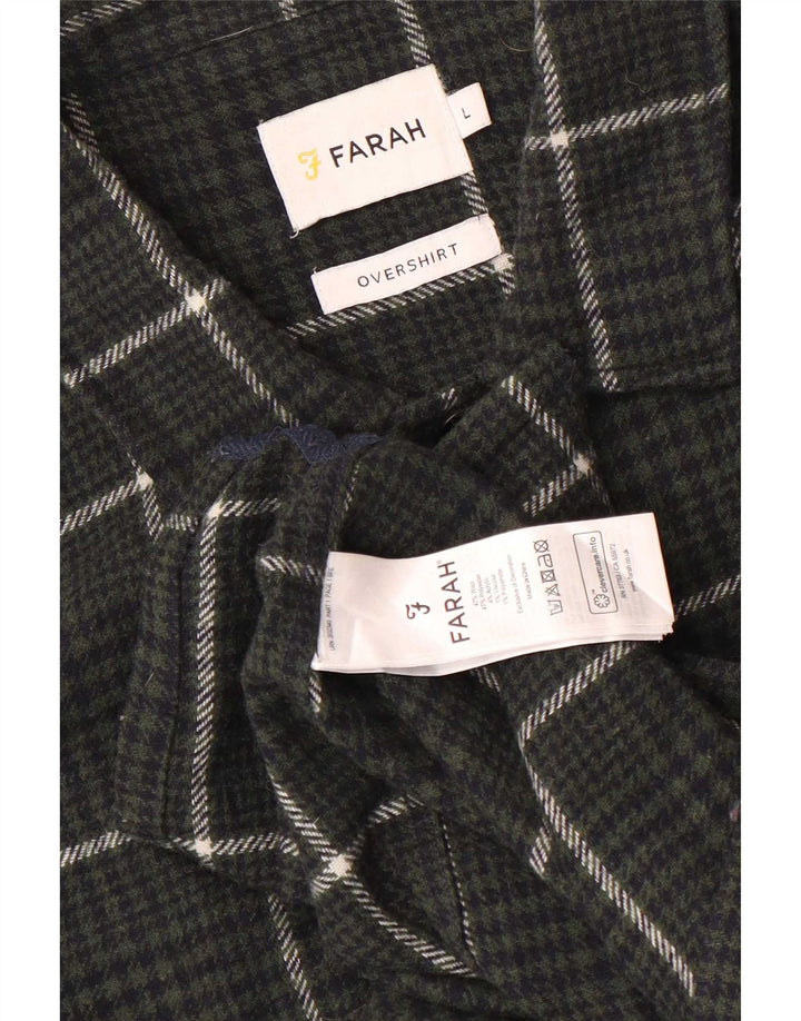 Farah Camiseta masculina de flanela grande cáqui xadrez de lã