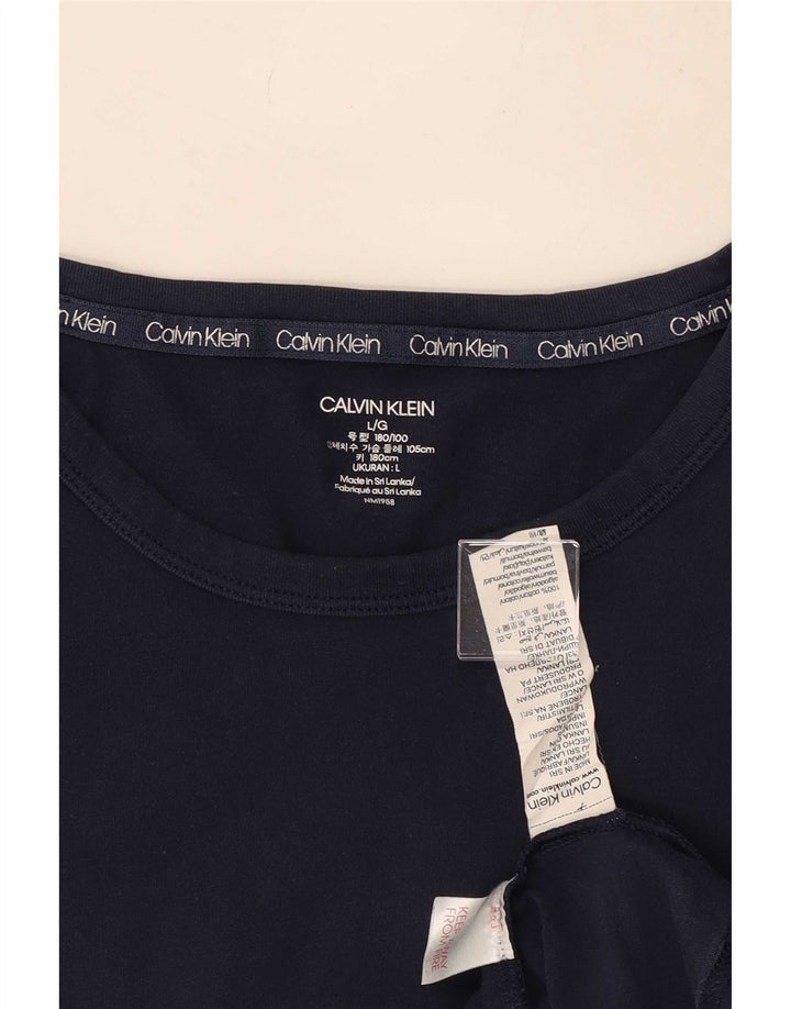 Calvin Klein Camiseta masculina gráfica de manga comprida grande algodão azul marinho