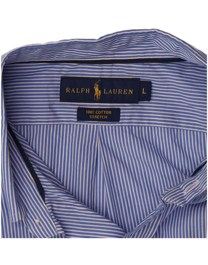 RALPH LAUREN Camisa masculina elástica grande algodão risca de giz azul