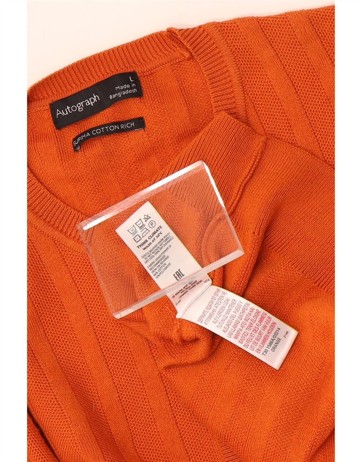 Suéter masculino Marks & Spencer Autograph com gola redonda, grande algodão laranja