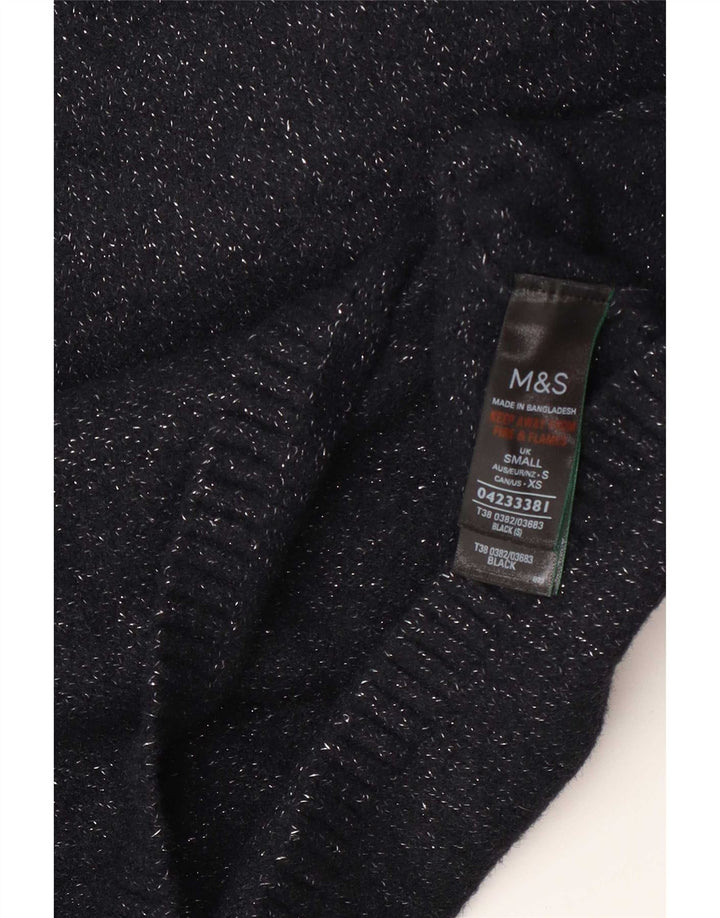 Suéter feminino Marks & Spencer com gola tartaruga Reino Unido 10 pequeno preto manchado