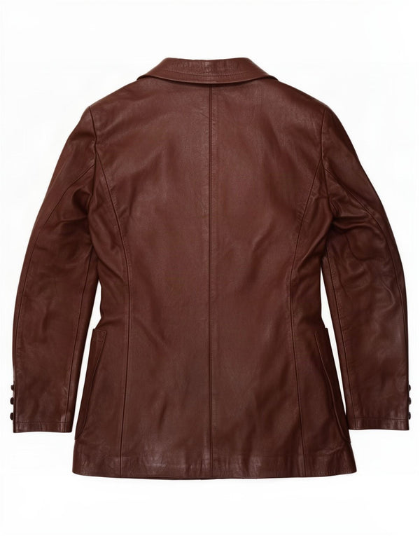Jaqueta blazer feminina de couro com peito duplo vintage IT 44 marrom médio