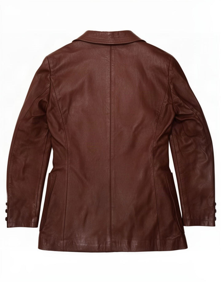 Jaqueta blazer feminina de couro com peito duplo vintage IT 44 marrom médio