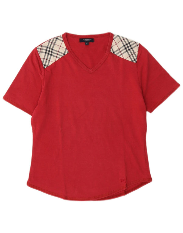 Camiseta feminina Burberry UK 10 pequena xadrez vermelha