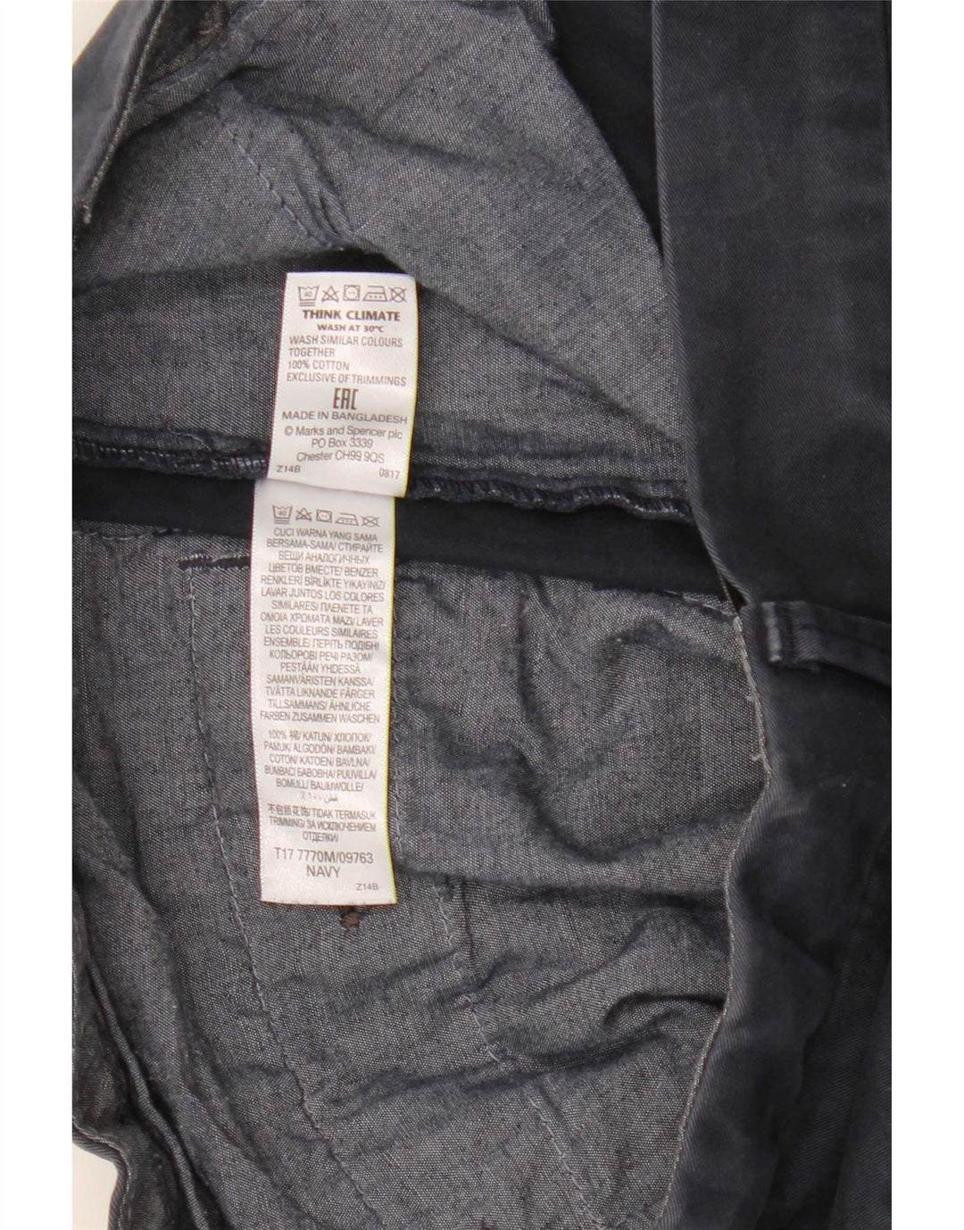 Shorts chino masculino Marks & Spencer W32 algodão azul marinho médio