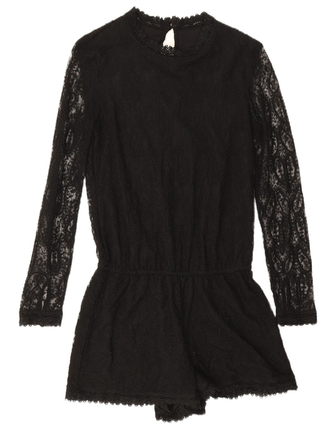 Macacão feminino de manga comprida Zara UK 10 pequeno preto paisley poliéster