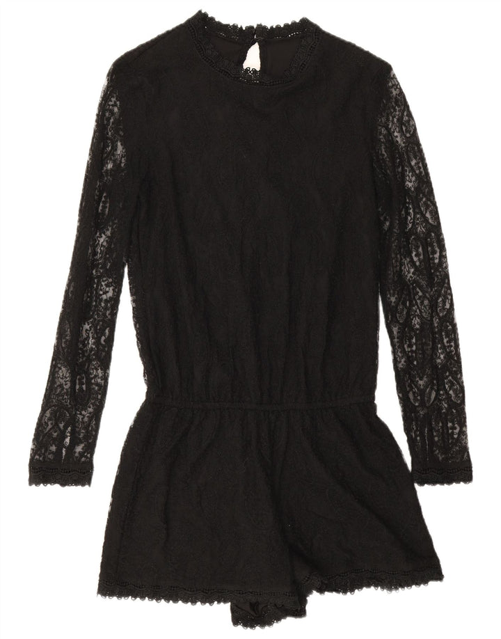 Macacão feminino de manga comprida Zara UK 10 pequeno preto paisley poliéster
