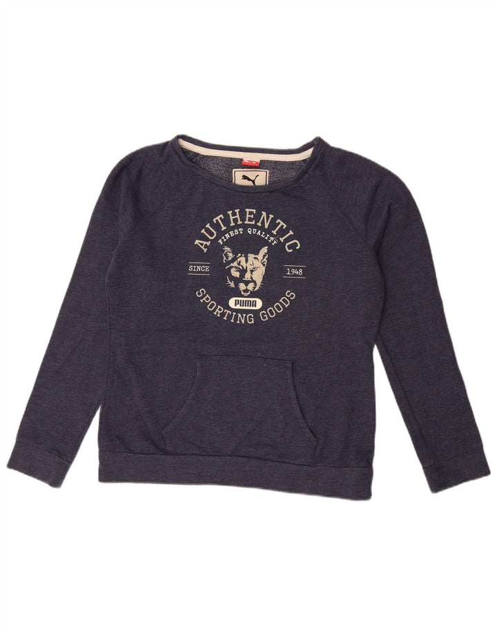 Puma feminino gráfico moletom jumper UK 14 grande azul marinho
