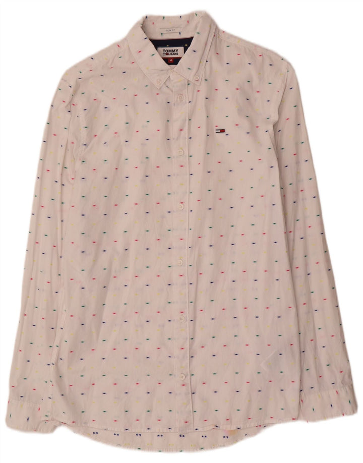 Camisa masculina Tommy Hilfiger Slim Fit médio algodão manchado branco