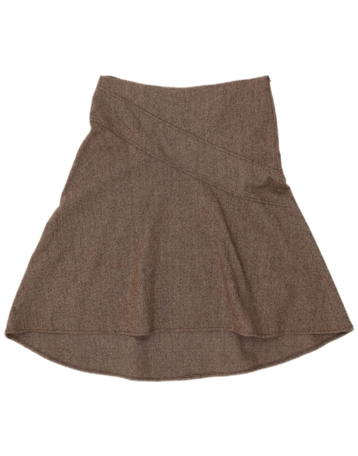 Saia evasê feminina Topshop Reino Unido 12 médio W32 lã marrom