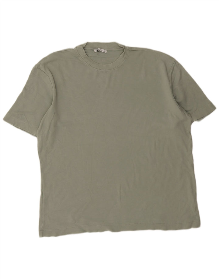 Camiseta masculina Zara Top grande algodão verde