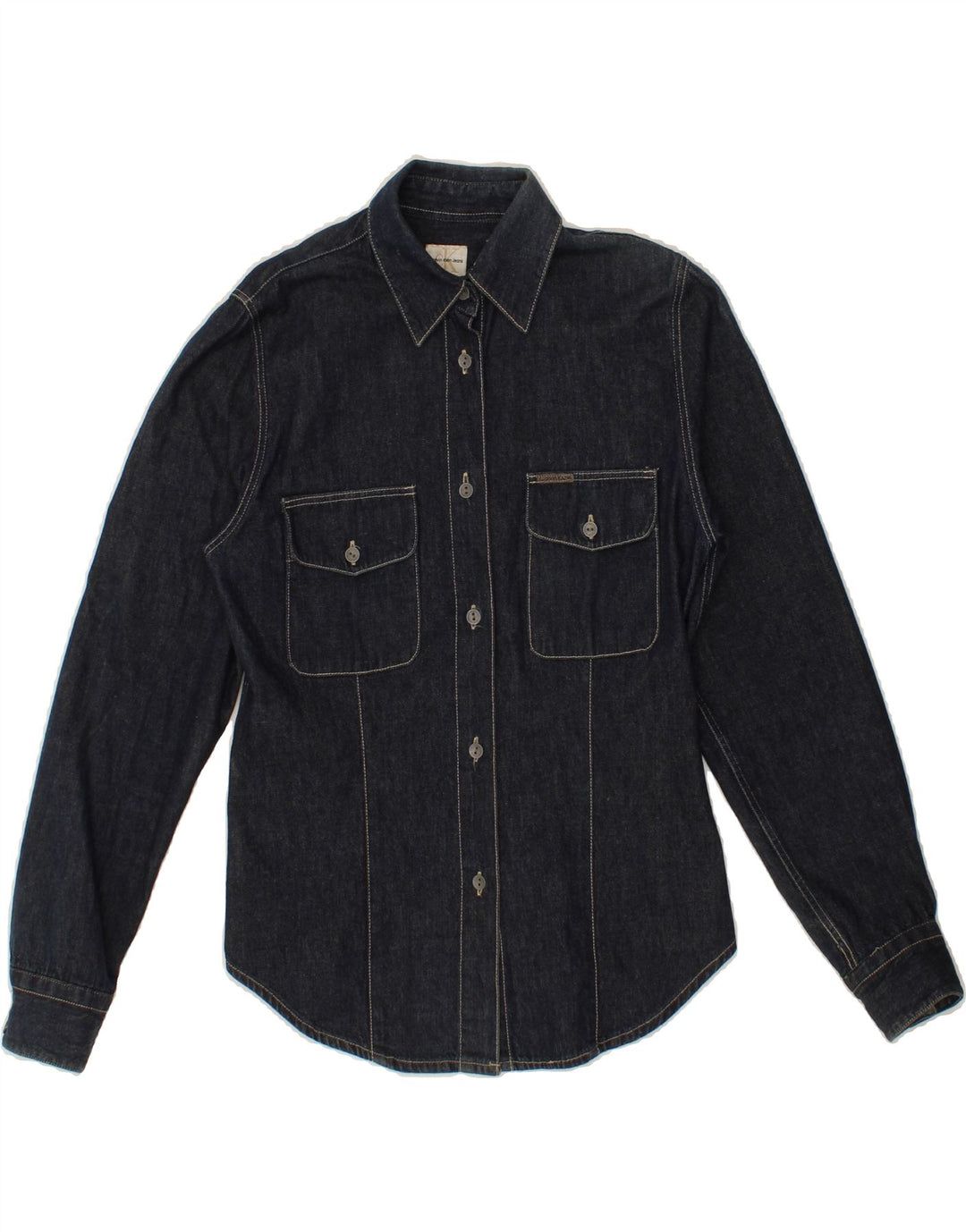 CALVIN KLEIN Womens Denim Shirt UK 10 Small Navy Blue Cotton Vintage Calvin Klein and Second-Hand Calvin Klein from Messina Hembry 