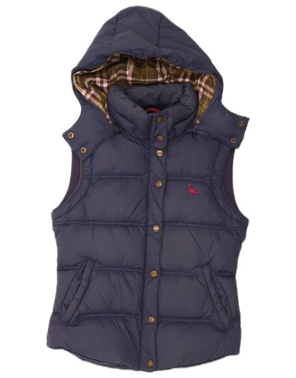 Colete acolchoado com capuz feminino Jack Wills Reino Unido 8 pequeno azul marinho nylon