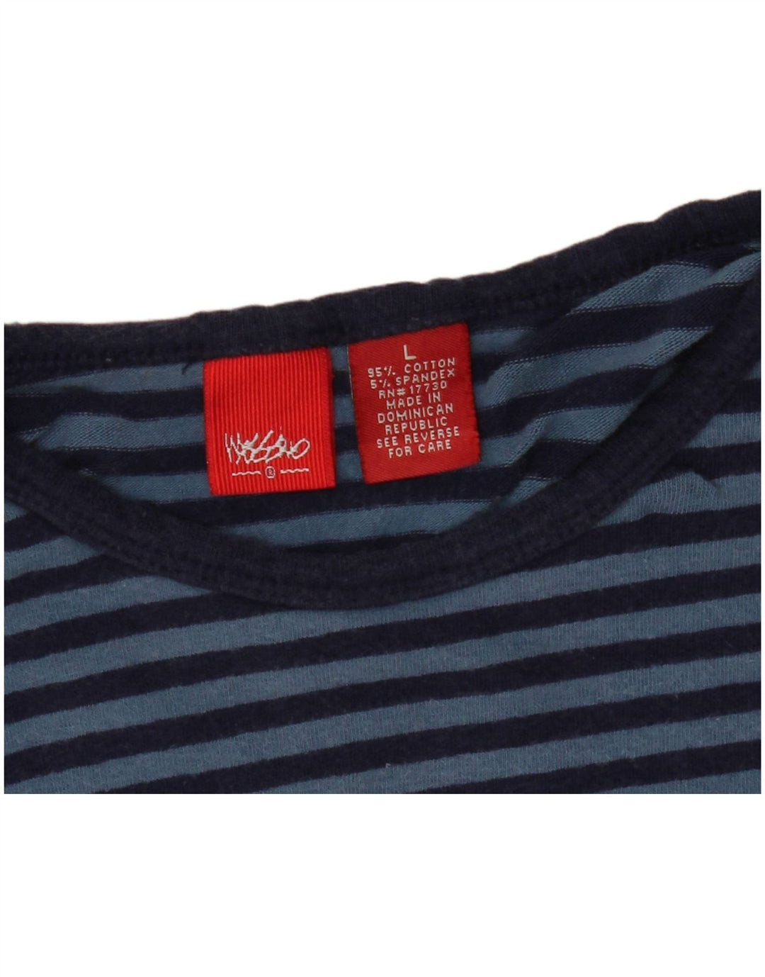 Top cropped feminino MOSSIMO manga 3/4 Reino Unido 14 grande algodão listrado azul