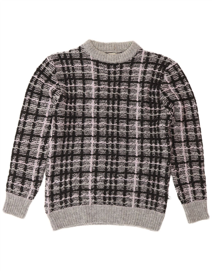 Suéter masculino Zara com gola redonda e acrílico xadrez cinza médio