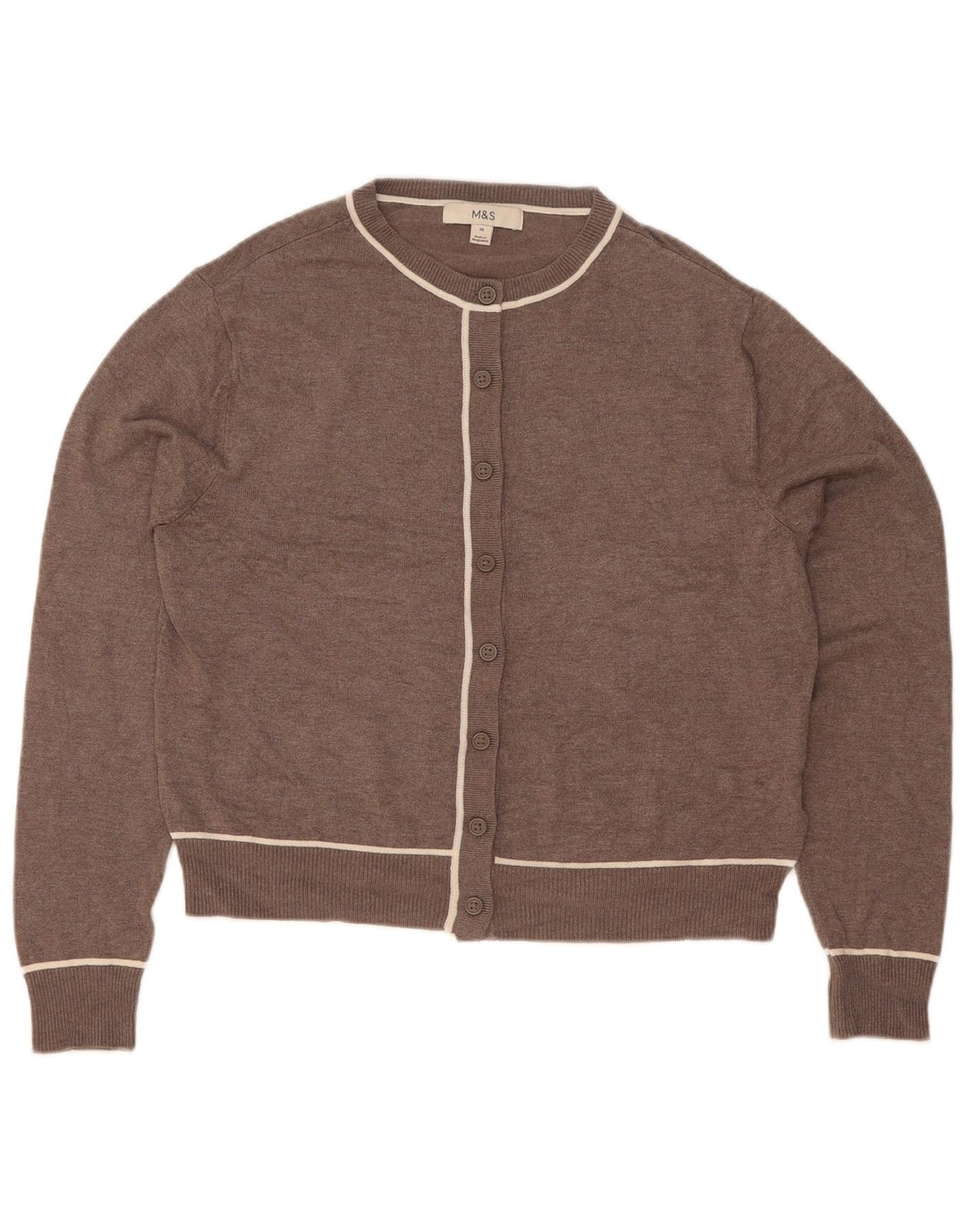 Suéter cardigã feminino Marks & Spencer UK 10 pequeno marrom viscose