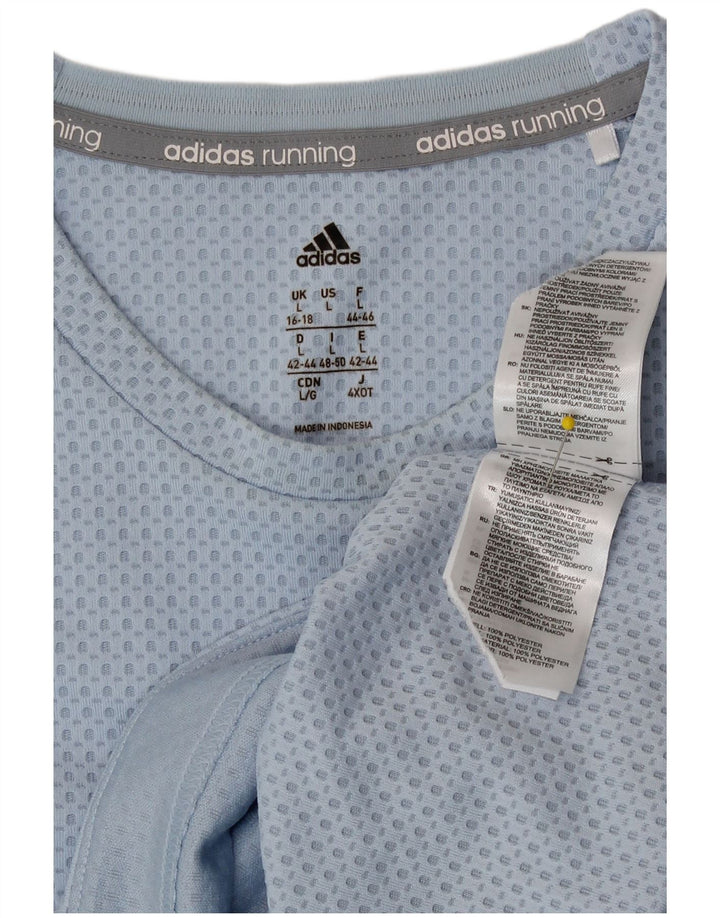 Top feminino Adidas manga comprida UK 16/18 grande azul poliéster