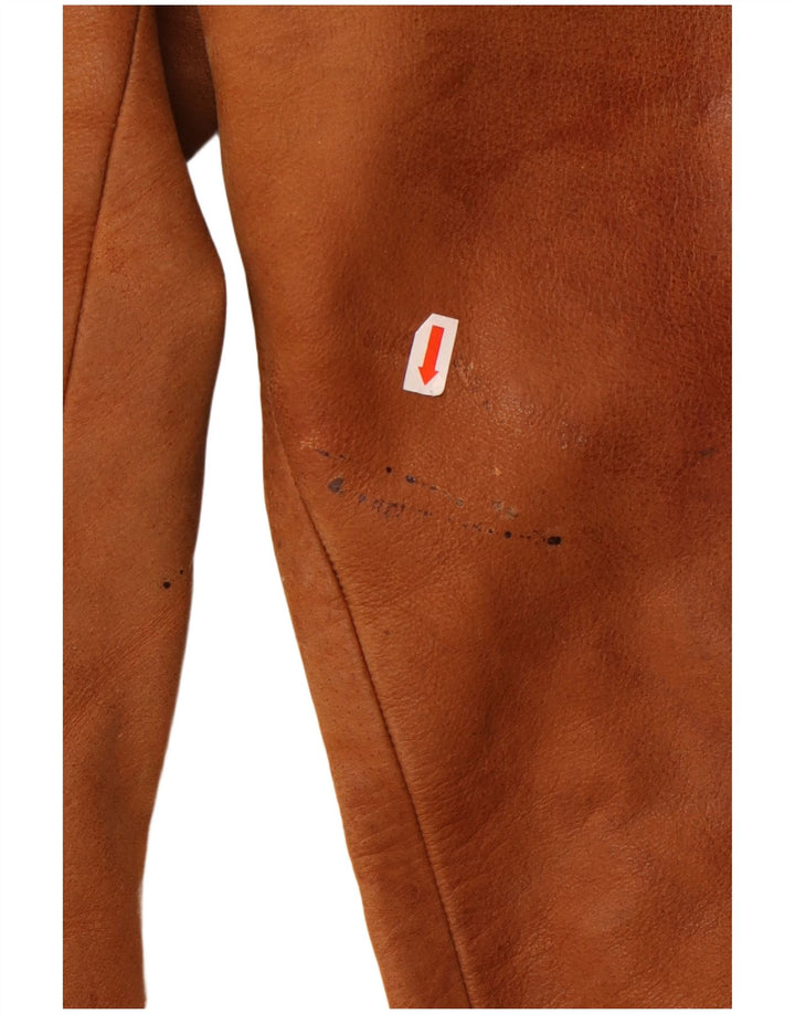 Calças de couro retas masculinas vintage W36 L33 couro marrom