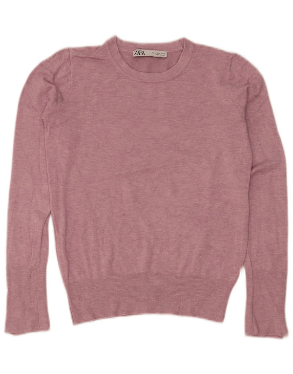 Suéter feminino Zara com gola redonda e viscose rosa pequena Reino Unido 10