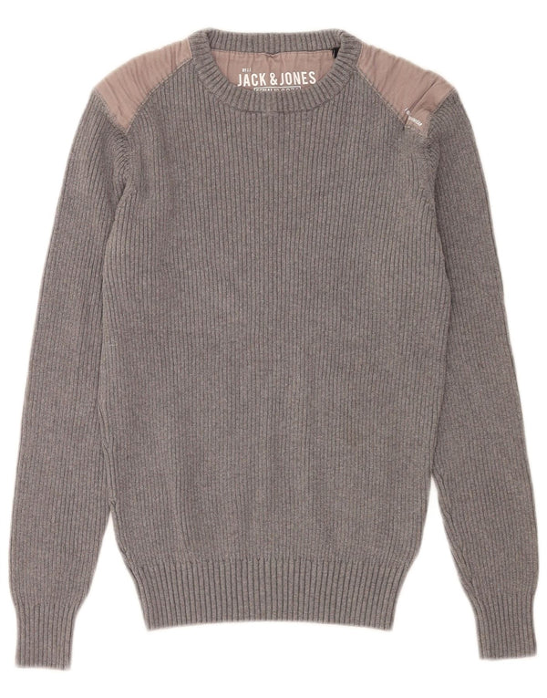 Suéter masculino Jack & Jones com gola redonda e algodão colorblock cinza médio