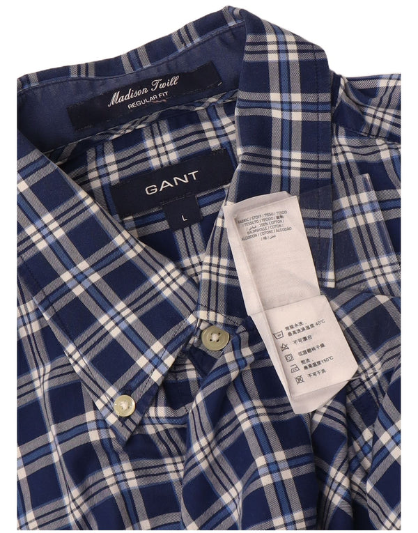 Gant Camisa masculina Madison Regular Fit grande algodão xadrez azul marinho