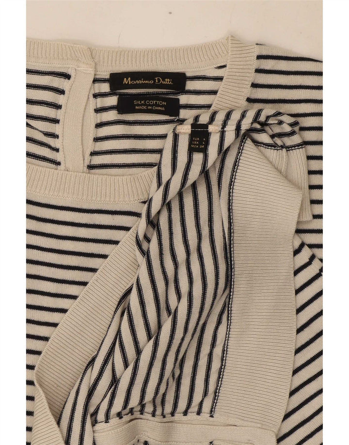 Suéter cardigã feminino Massimo Dutti Reino Unido 14 grande seda listrada branca