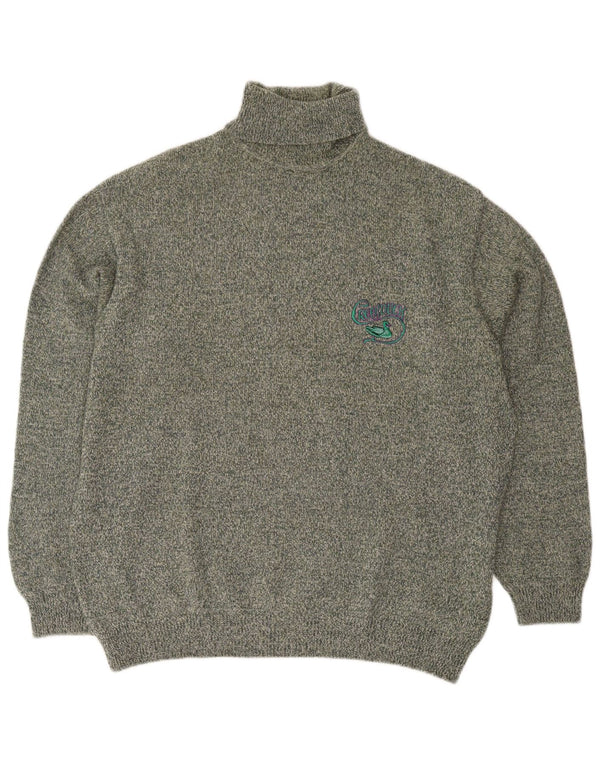 Suéter masculino vintage com gola redonda XL lã manchada verde retrô