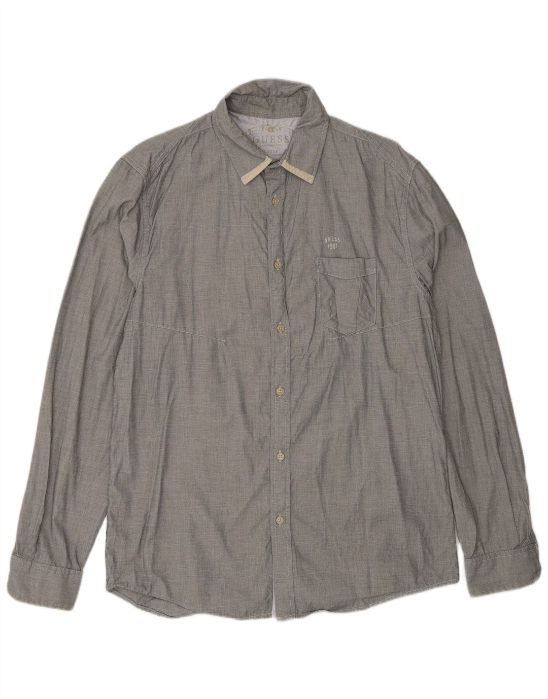 Camisa masculina Guess Regular Fit UK 40 grande algodão xadrez cinza