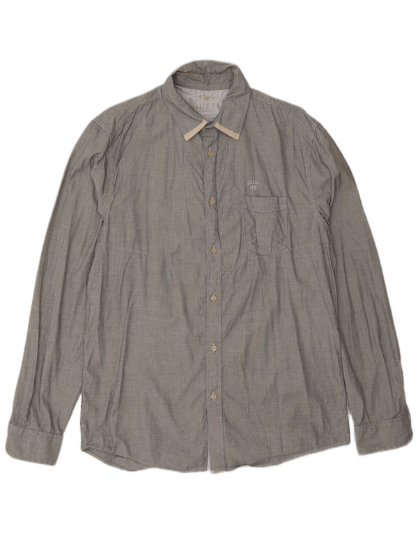 Camisa masculina Guess Regular Fit UK 40 grande algodão xadrez cinza