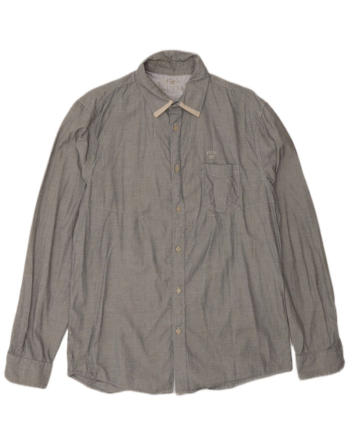 Camisa masculina Guess Regular Fit UK 40 grande algodão xadrez cinza