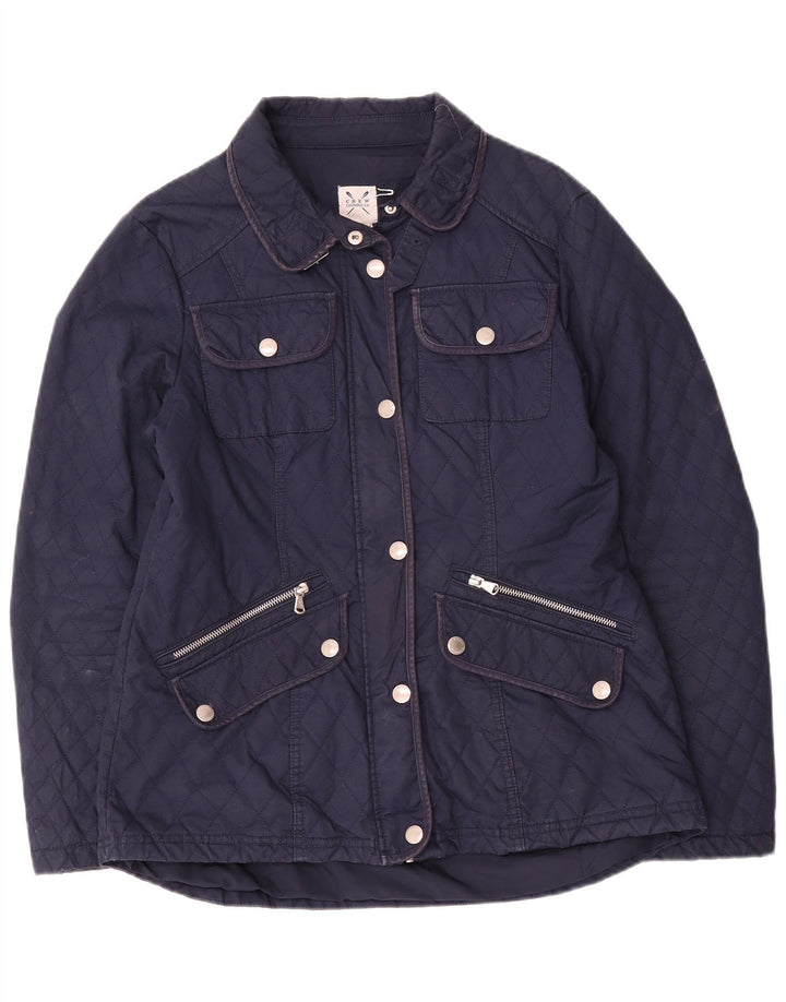 CREW CLOTHING Jaqueta acolchoada feminina Reino Unido 14 algodão azul marinho médio