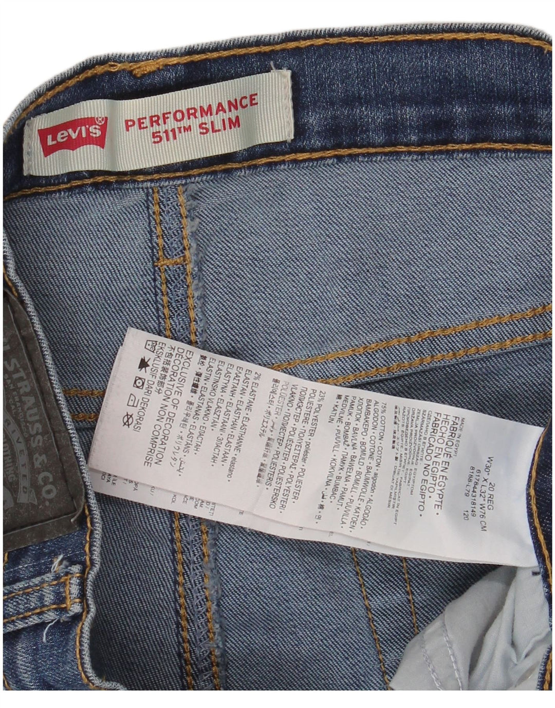 LEVI'S Boys 511 Slim Jeans 15-16 Anos W30 L32 Azul Algodão